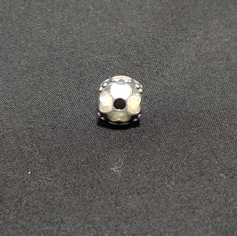 Pandora Cream Enamel and Silver Flower Bead Charm